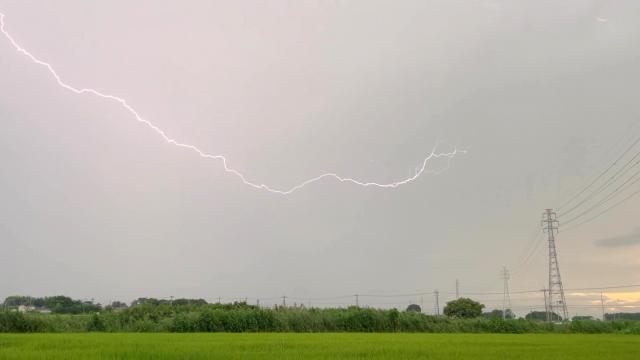 田んぼと稲光